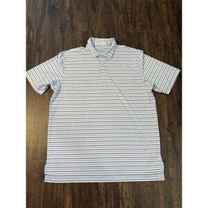 Peter Millar Polo Shirt Mens XL Pink Blue Stripe Golf Summer Comfort Tech